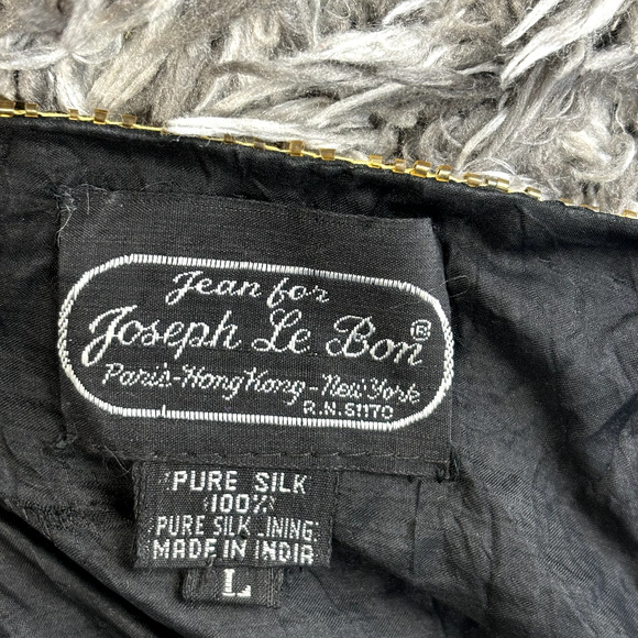 Women's Jean for Joseph Le Bon Silk Sequin Beaded Black Gold Formal Top- Size L - Picture 6 of 7